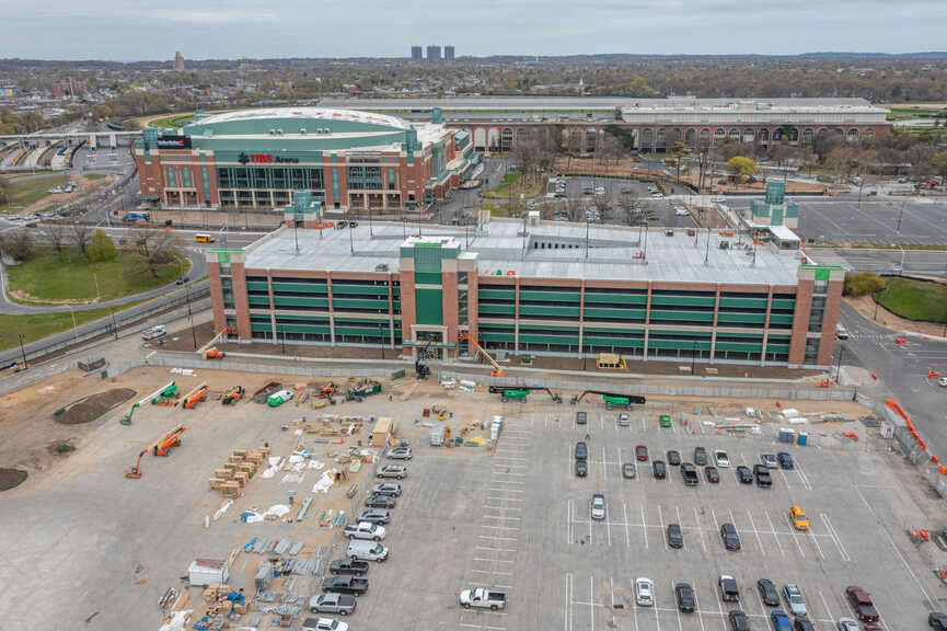 UBS Arena Parking Garage - Aerial photo of building