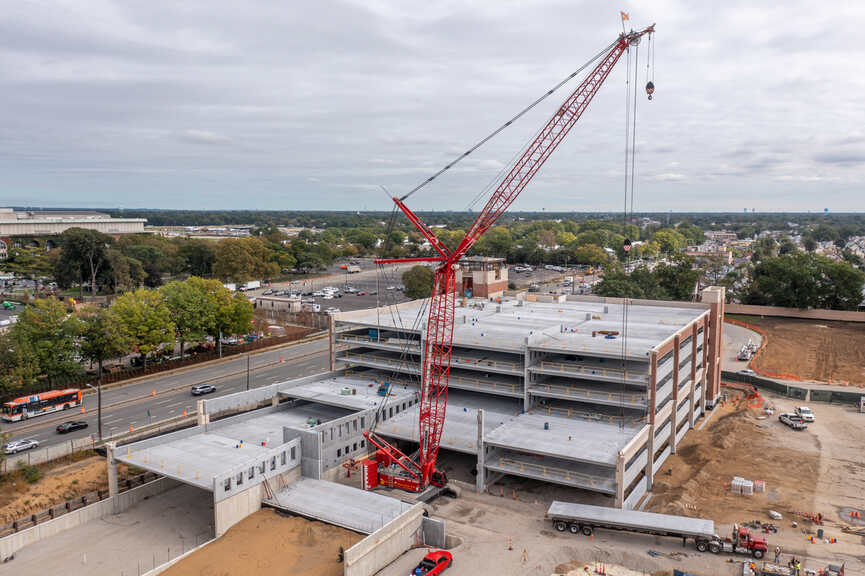 UBS Arena Parking Garage - Aerial photo of construction